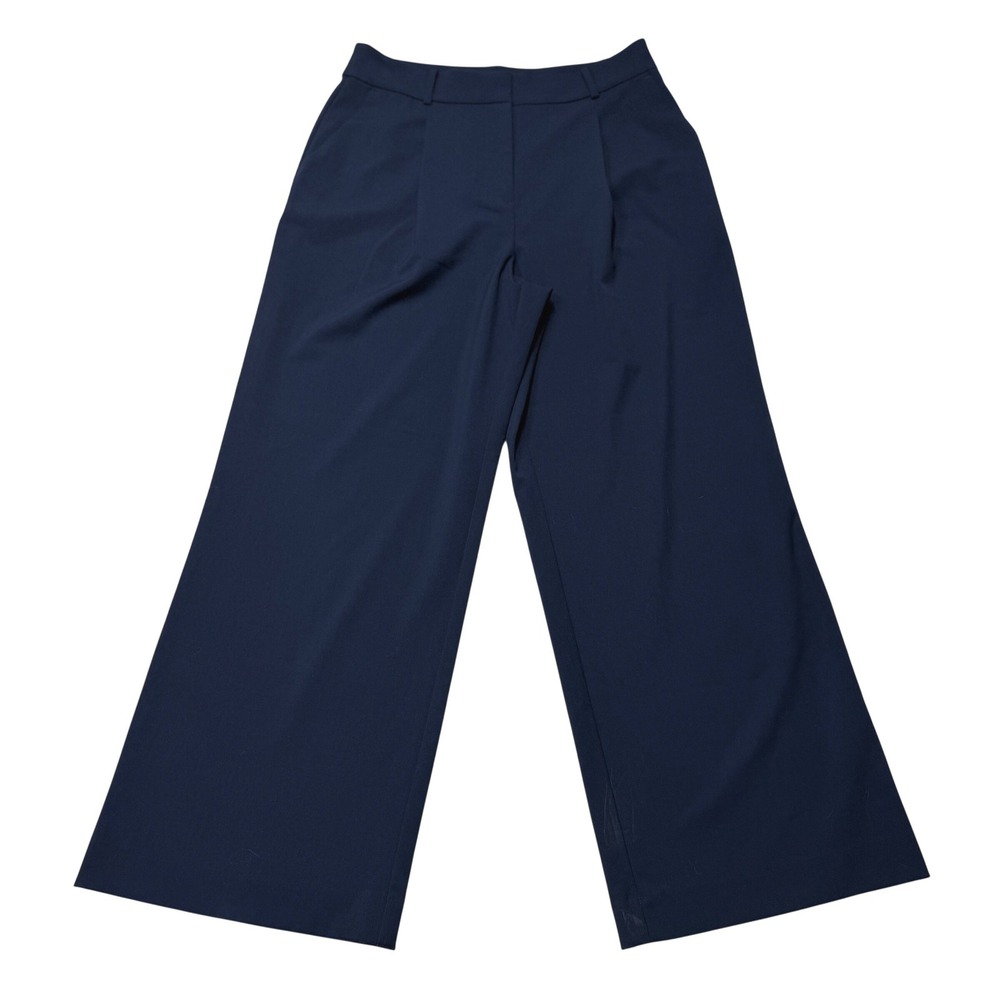 Loft Womens Peyton Trouser Navy Blue Wide Leg Pleated Dress Pants 8P Petite